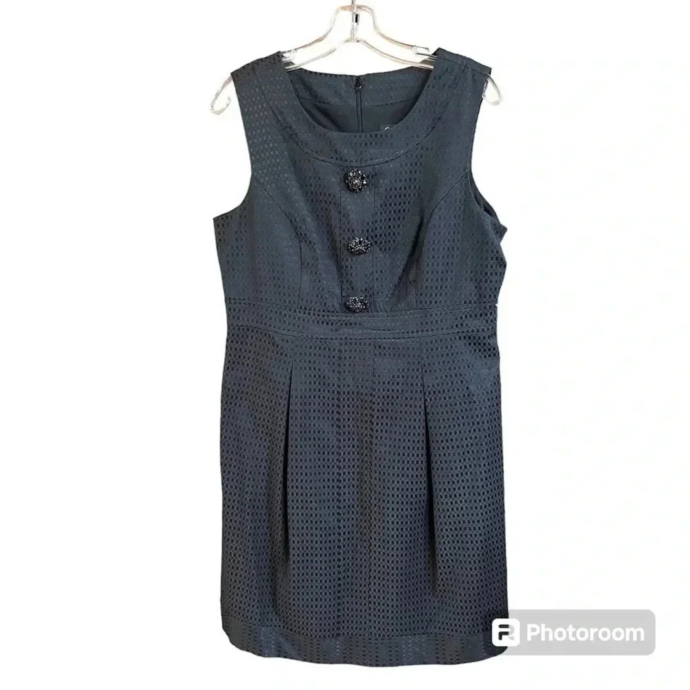 Oleg Cassini Black Sleeveless Dress Women’s Size 10 Fitted A Line Buttons